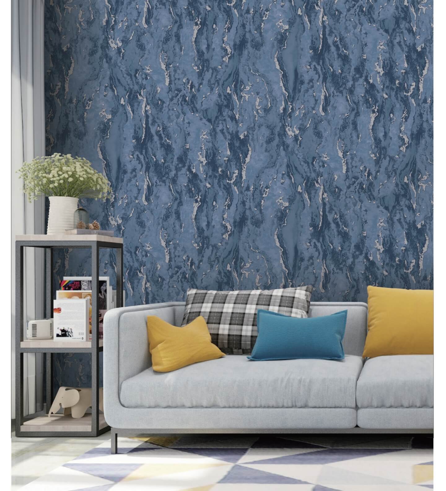 Orla Wave Glitter Textured Vinyl Luxury 3D Effect Wave Grey Wallpaper