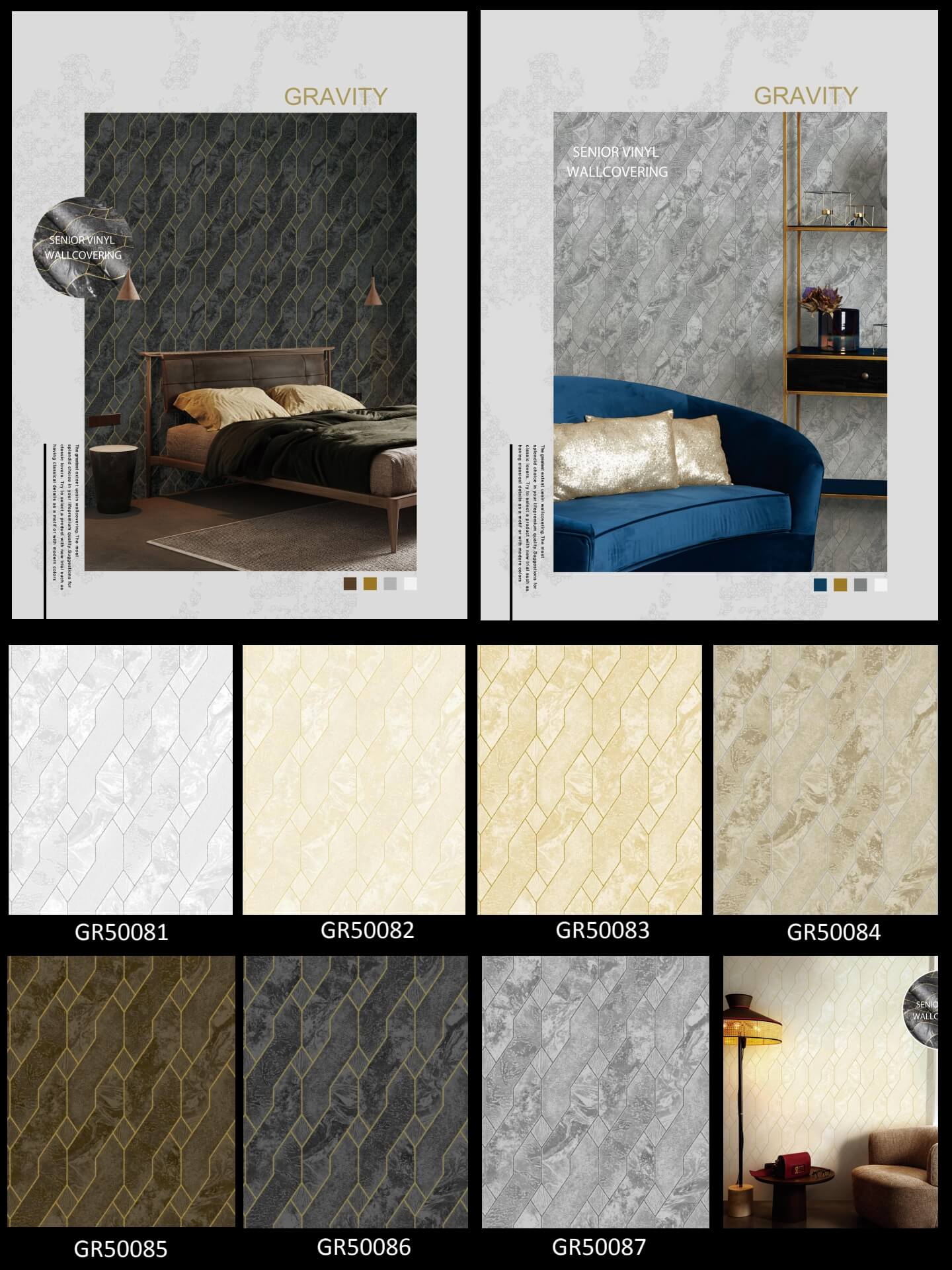 Liquid Marble Geometric Wallpaper in Charcoal & Gold from China