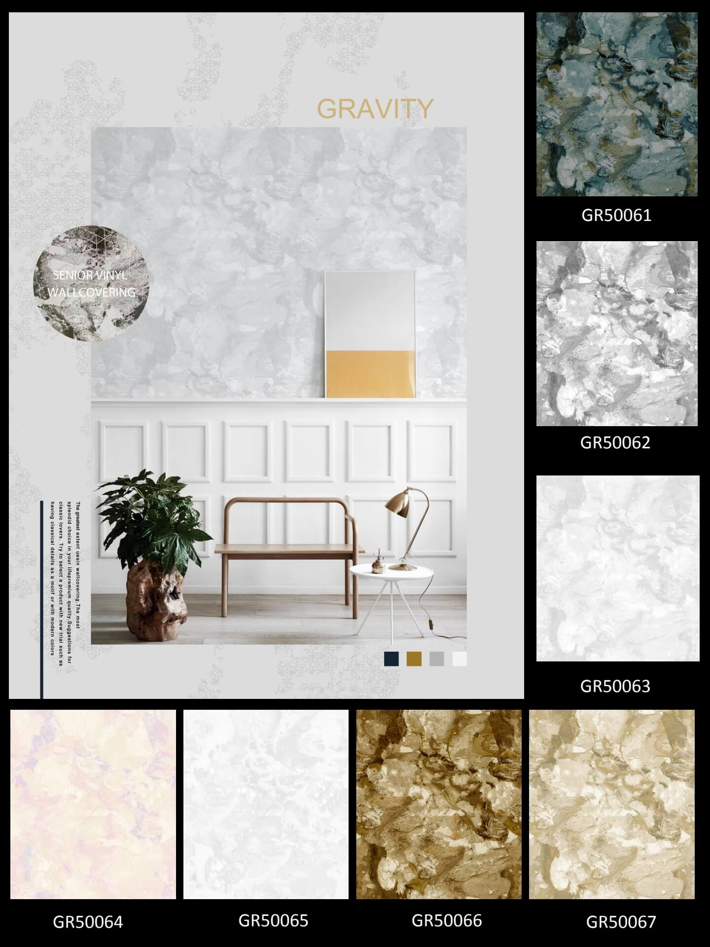 Liquid Marble Geometric Wallpaper in Charcoal & Gold from China