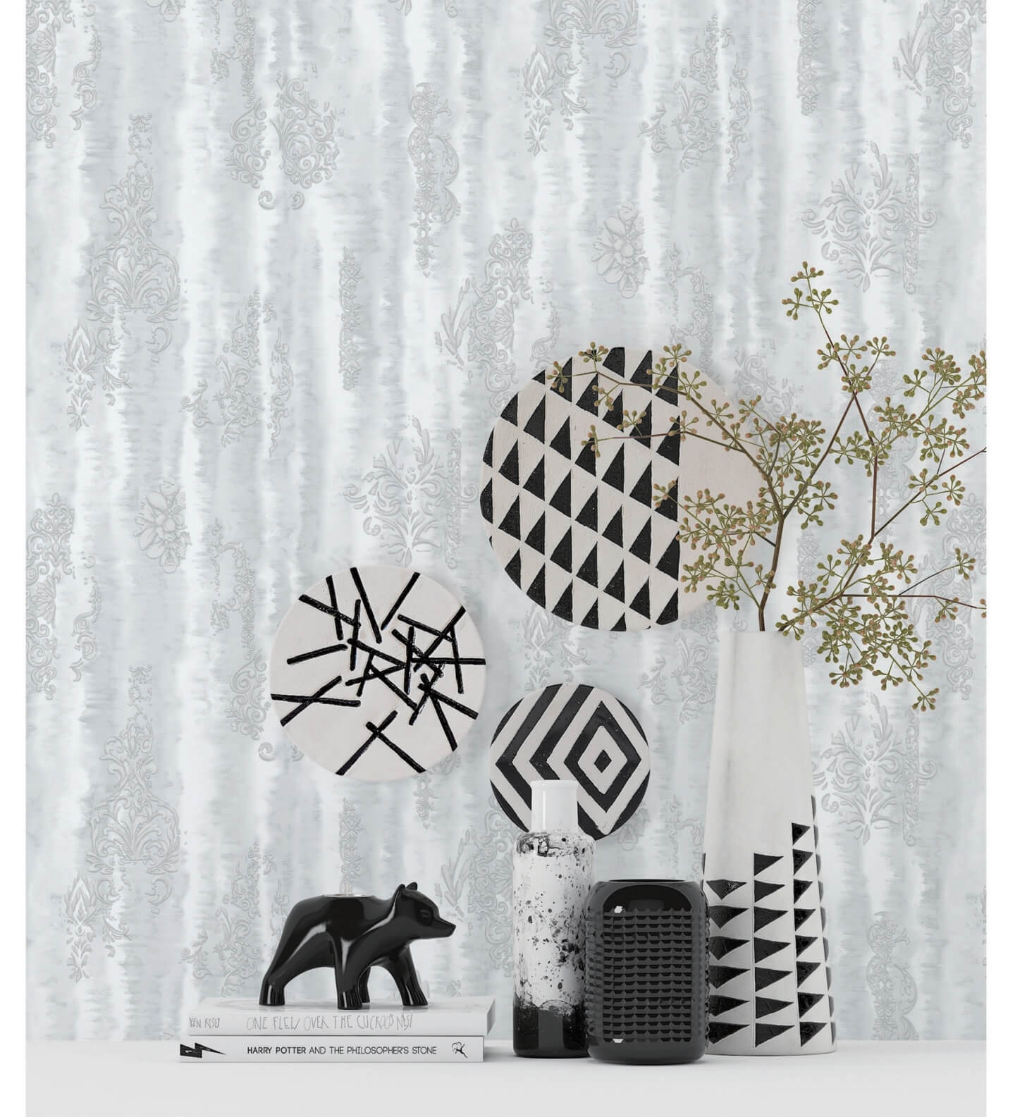 Orla Wave Glitter Textured Vinyl Luxury 3D Effect Wave Grey Wallpaper